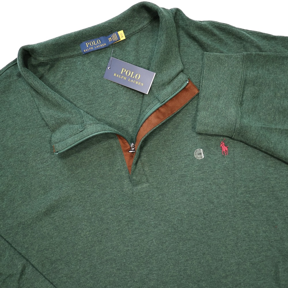 NWT POLO RALPH LAUREN Men's 6XB Green Luxury Jersey Quarter Zip Pullover Sweater